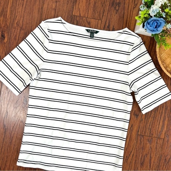 Lauren Ralph Lauren Boatneck Short Sleeve Stripe Cotton T-Shirt Size Extra Large - Picture 3 of 15